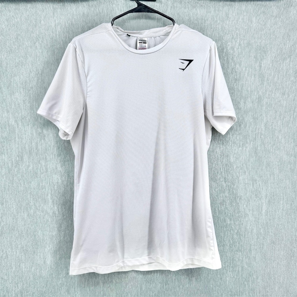 Gymshark T-Shirt Mens Medium White Performance Mesh Short Sleeve Logo